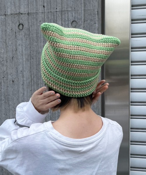 HIKA(ヒカ)の「【HIKA】猫耳ボーダーワッチCAP(ニットキャップ/ビーニー・レディース・グレー系その他/ブラウン系その他/グリーン系その他/ブラウン系その他2/グリーン系その他2/グリーン系その他3/ホワイト×ブラック/レッド系その他/グリーン系その他4/グリーン系その他5/グレー系その他2/ブラック/ホワイト/ブラック系その他・FREE)」の11枚目の写真