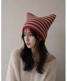 HIKA（ヒカ）の「【HIKA】猫耳ボーダーワッチCAP（ニットキャップ/ビーニー）」