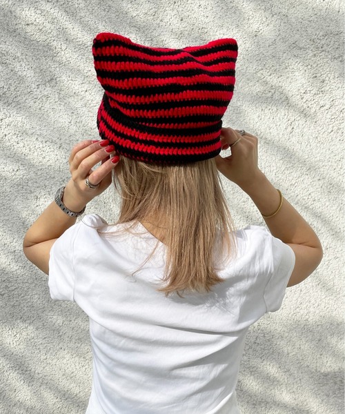 HIKA(ヒカ)の「【HIKA】猫耳ボーダーワッチCAP(ニットキャップ/ビーニー・レディース・グレー系その他/ブラウン系その他/グリーン系その他/ブラウン系その他2/グリーン系その他2/グリーン系その他3/ホワイト×ブラック/レッド系その他/グリーン系その他4/グリーン系その他5/グレー系その他2/ブラック/ホワイト/ブラック系その他・FREE)」の16枚目の写真