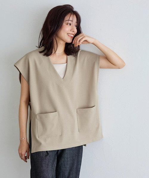みんなが待ってた！＼再入荷待ち／人気ランキング セール】Vネックフレンチスリーブベスト（ベスト）｜Pierrot トップス