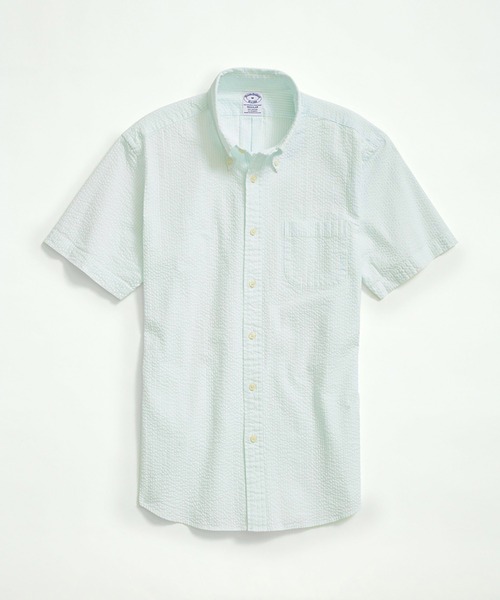 BROOKS BROTHERS(ブルックスブラザーズ)の「ストレッチコットン シアサッカーストライプ ショートスリーブ カジュアルシャツ Regular Fit(シャツ/ブラウス・メンズ・ブルー/アクア/ピンク・MEDIUM/SMALL/X-LARGE/LARGE/X-SMALL)」の2枚目の写真