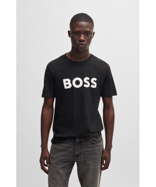 【重ね着にも】HUGO BOSS コットン ジャージー Tシャツ HUGO - コットンジャージー Tシャツ チェスプリント - ブラック