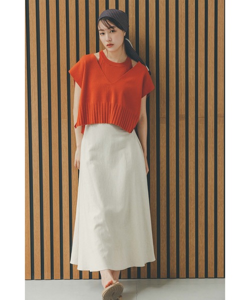 N.（N. Natural Beauty Basic）（エヌエヌナチュラルビューティーベーシック）の「【S Size Line】◆麻混フレアスカート（スカート・レディース・ベージュ/ネイビー・SMALL/MEDIUM）」の2枚目の写真