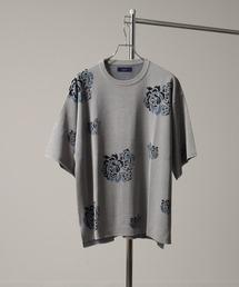 ローズ&アブストラクト柄半袖オーバーサイズサマーニット
