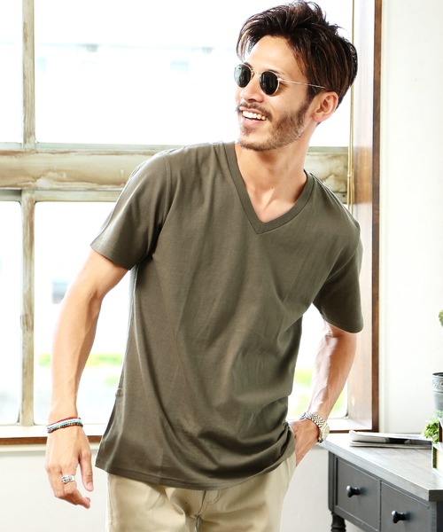 jiggys shop（ジギーズショップ）の「コットン Vネック 半袖無地 Tシャツ カットソー（Tシャツ/カットソー・メンズ・ミックスグレー/ロイヤルブルー/グレー/ネイビー/ブラック/ホワイト/カーキ・X-LARGE/MEDIUM/SMALL/LARGE/XX-LARGE）」の5枚目の写真