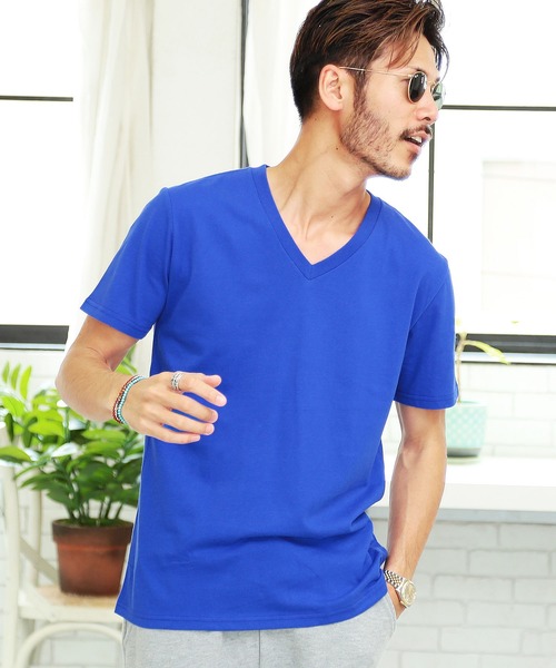 jiggys shop（ジギーズショップ）の「コットン Vネック 半袖無地 Tシャツ カットソー（Tシャツ/カットソー・メンズ・ミックスグレー/ロイヤルブルー/グレー/ネイビー/ブラック/ホワイト/カーキ・X-LARGE/MEDIUM/SMALL/LARGE/XX-LARGE）」の7枚目の写真