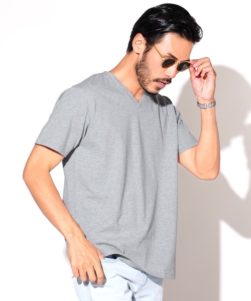 jiggys shop（ジギーズショップ）の「コットン Vネック 半袖無地 Tシャツ カットソー（Tシャツ/カットソー・メンズ・ミックスグレー/ロイヤルブルー/グレー/ネイビー/ブラック/ホワイト/カーキ・X-LARGE/MEDIUM/SMALL/LARGE/XX-LARGE）」の4枚目の写真