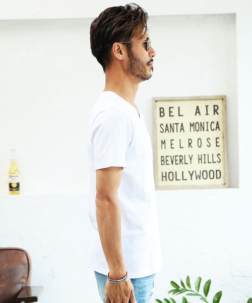 jiggys shop（ジギーズショップ）の「コットン Vネック 半袖無地 Tシャツ カットソー（Tシャツ/カットソー・メンズ・ミックスグレー/ロイヤルブルー/グレー/ネイビー/ブラック/ホワイト/カーキ・X-LARGE/MEDIUM/SMALL/LARGE/XX-LARGE）」の9枚目の写真