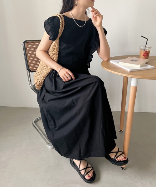 CLEA(クレア)の「2WAYベスト付きギャザーコットンキャミワンピース(ワンピース・レディース・アイボリー/ベージュ/ブラック・FREE)」の9枚目の写真