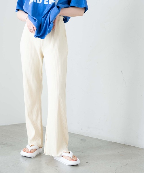 WEGO(ウィゴー)の「WEGO/カラーリブイージーフレアパンツ(スウェットパンツ・レディース・ブラック/アイボリー/杢グレー・FREE)」の7枚目の写真