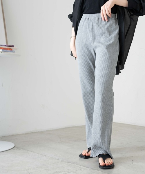 WEGO(ウィゴー)の「WEGO/カラーリブイージーフレアパンツ(スウェットパンツ・レディース・ブラック/アイボリー/杢グレー・FREE)」の14枚目の写真