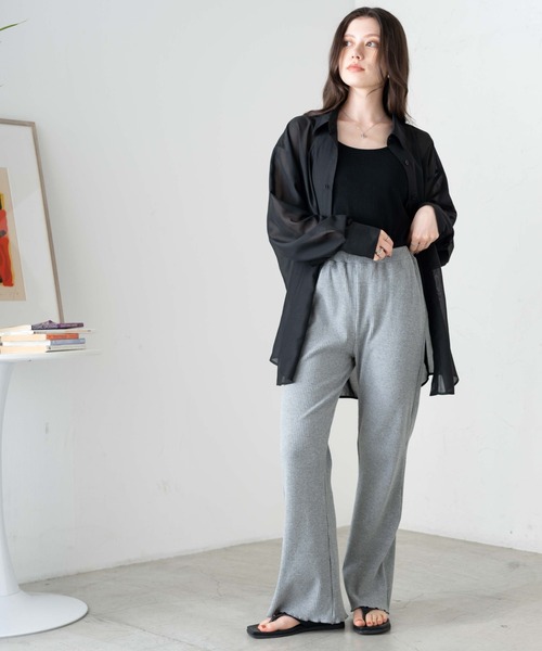 WEGO(ウィゴー)の「WEGO/カラーリブイージーフレアパンツ(スウェットパンツ・レディース・ブラック/アイボリー/杢グレー・FREE)」の21枚目の写真