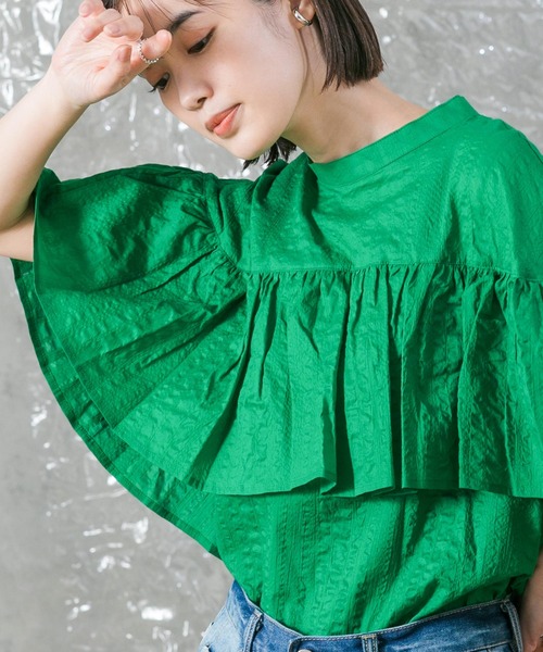 malla（マーラ）の「ミラクルウェーブラッフルブラウス（シャツ/ブラウス・レディース・ブラック/グリーン・FREE）」の2枚目の写真