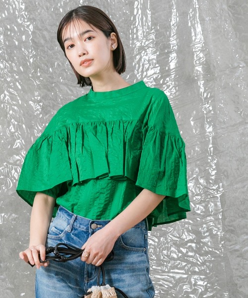 malla（マーラ）の「ミラクルウェーブラッフルブラウス（シャツ/ブラウス・レディース・ブラック/グリーン・FREE）」の7枚目の写真