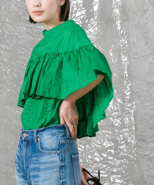 malla（マーラ）の「ミラクルウェーブラッフルブラウス（シャツ/ブラウス・レディース・ブラック/グリーン・FREE）」の10枚目の写真