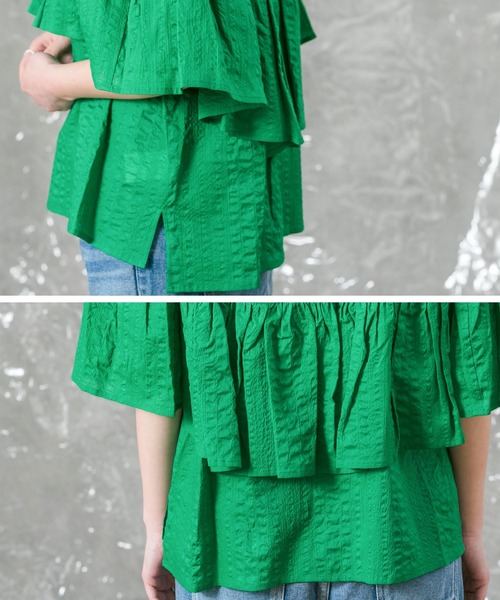 malla（マーラ）の「ミラクルウェーブラッフルブラウス（シャツ/ブラウス・レディース・ブラック/グリーン・FREE）」の22枚目の写真