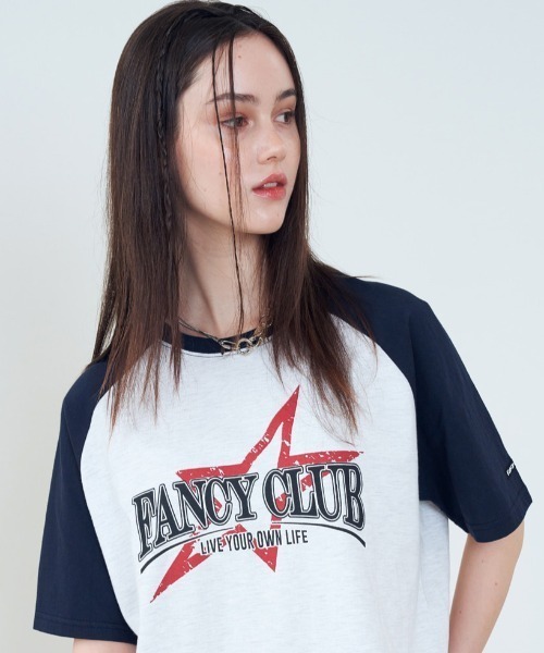 FANCY CLUB(ファンシークラブ)の「A'GEM/9 × .kom『 FANCY CLUB/ファンシークラブ』 FANCY NOVA RAGLAN TEE/ラグラン 半袖カットソー(Tシャツ/カットソー・レディース・チャコールグレー/ライトグレー/ピンク・FREE)」の2枚目の写真