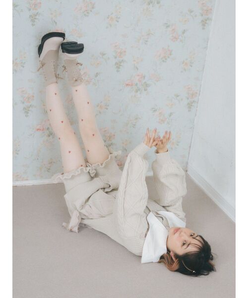 merry jenny（メリージェニー）の「ribbon ribbon knit カーディガン（ニット/セーター・レディース・ブラック/アイボリー/ライトブルー・FREE）」の7枚目の写真