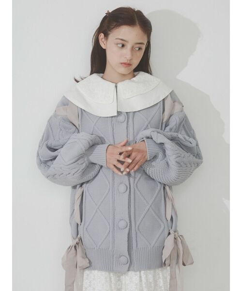 merry jenny（メリージェニー）の「ribbon ribbon knit カーディガン（ニット/セーター・レディース・ブラック/アイボリー/ライトブルー・FREE）」の8枚目の写真