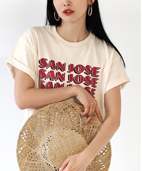 MIMIMEMETE(ミミメメット)の「ロゴプリント ロールアップTEE(Tシャツ/カットソー・レディース・ナチュラル・M)」の5枚目の写真