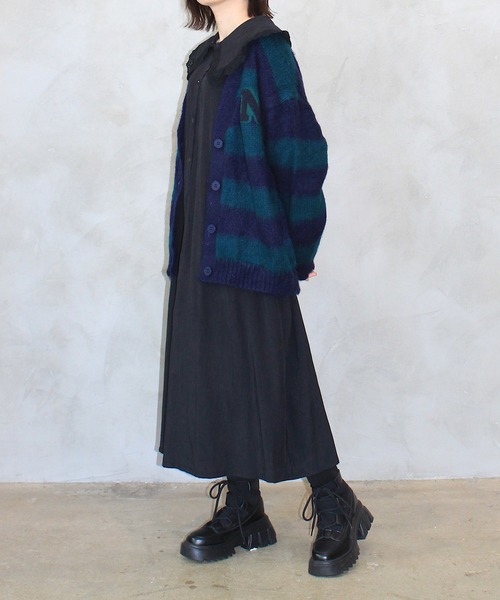 INTER FACTORY（インターファクトリー）の「nene - モヘアライクボーダー カーディガン　made in INTER FACTORY（カーディガン/ボレロ・レディース・イエロー/グリーン/レッド・FREE）」の8枚目の写真