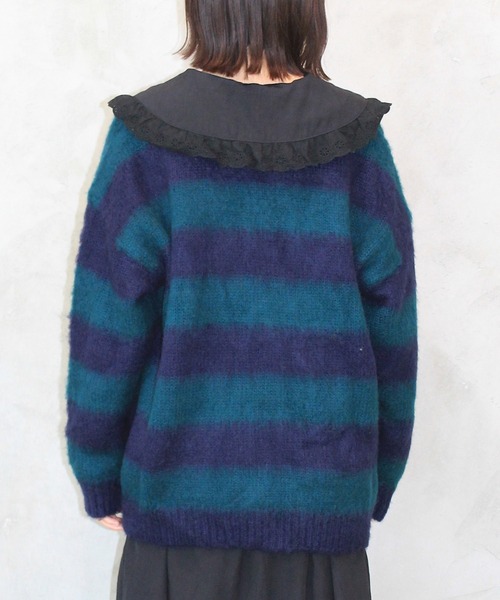 INTER FACTORY（インターファクトリー）の「nene - モヘアライクボーダー カーディガン　made in INTER FACTORY（カーディガン/ボレロ・レディース・イエロー/グリーン/レッド・FREE）」の6枚目の写真