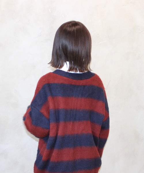 INTER FACTORY（インターファクトリー）の「nene - モヘアライクボーダー カーディガン　made in INTER FACTORY（カーディガン/ボレロ・レディース・イエロー/グリーン/レッド・FREE）」の11枚目の写真