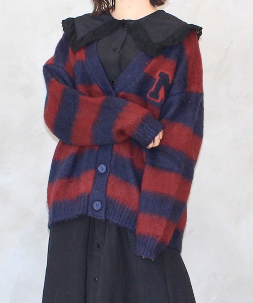 INTER FACTORY（インターファクトリー）の「nene - モヘアライクボーダー カーディガン　made in INTER FACTORY（カーディガン/ボレロ・レディース・イエロー/グリーン/レッド・FREE）」の10枚目の写真