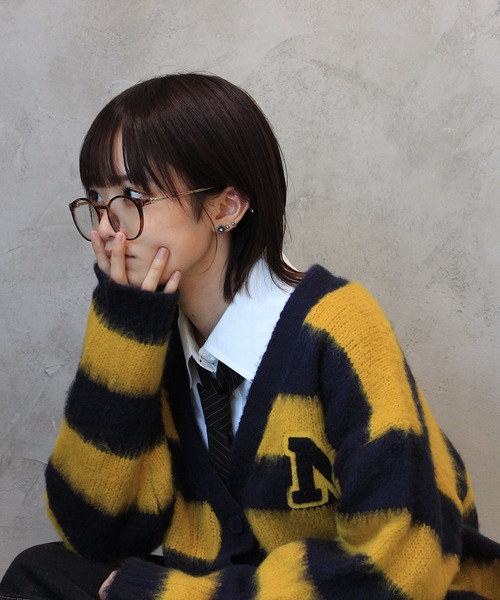 INTER FACTORY（インターファクトリー）の「nene - モヘアライクボーダー カーディガン　made in INTER FACTORY（カーディガン/ボレロ・レディース・イエロー/グリーン/レッド・FREE）」の15枚目の写真