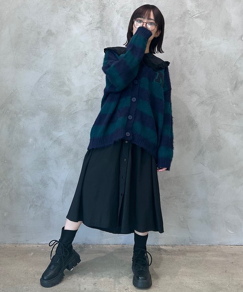 INTER FACTORY（インターファクトリー）の「nene - モヘアライクボーダー カーディガン　made in INTER FACTORY（カーディガン/ボレロ・レディース・イエロー/グリーン/レッド・FREE）」の7枚目の写真