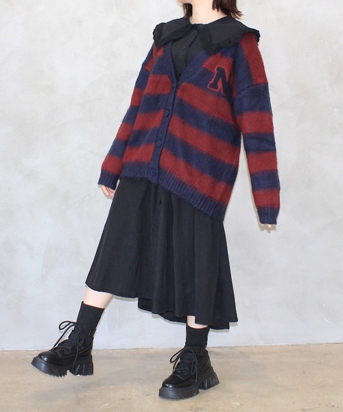 INTER FACTORY（インターファクトリー）の「nene - モヘアライクボーダー カーディガン　made in INTER FACTORY（カーディガン/ボレロ・レディース・イエロー/グリーン/レッド・FREE）」の13枚目の写真