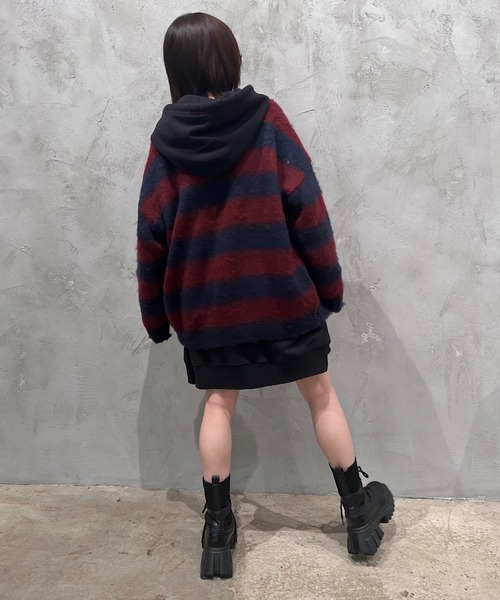 INTER FACTORY（インターファクトリー）の「nene - モヘアライクボーダー カーディガン　made in INTER FACTORY（カーディガン/ボレロ・レディース・イエロー/グリーン/レッド・FREE）」の14枚目の写真