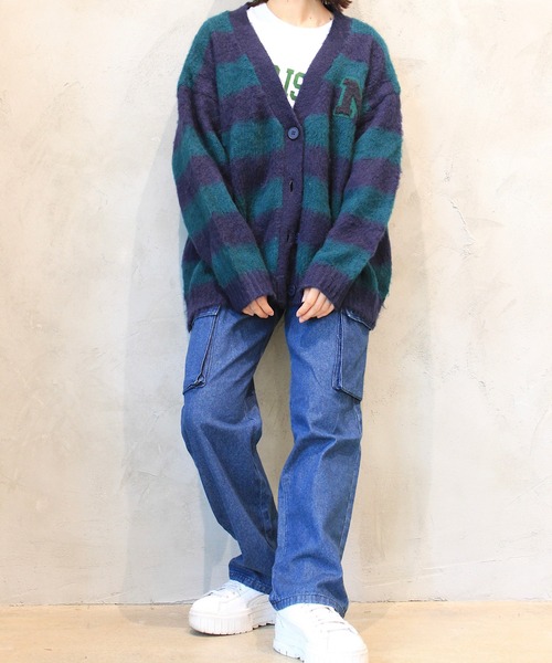 INTER FACTORY（インターファクトリー）の「nene - モヘアライクボーダー カーディガン　made in INTER FACTORY（カーディガン/ボレロ・レディース・イエロー/グリーン/レッド・FREE）」の9枚目の写真