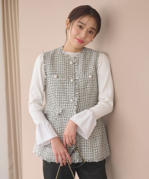Feroux（フェルゥ）の「【好評につき追加生産決定！】ツイードペプラム ジレ（その他アウター・レディース・ブラック系1/ホワイト系1・F）」の6枚目の写真