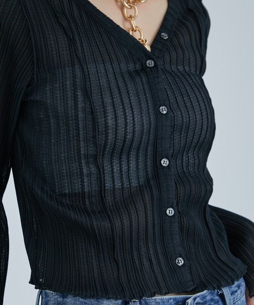 STUDIOUS(ステュディオス)の「【STUDIOUS/ステュディオス】2WAYメローディテールカーディガン(カーディガン/ボレロ・レディース・ライム/ブラック・FREE)」の9枚目の写真