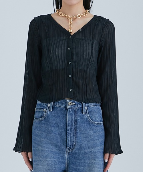 STUDIOUS(ステュディオス)の「【STUDIOUS/ステュディオス】2WAYメローディテールカーディガン(カーディガン/ボレロ・レディース・ライム/ブラック・FREE)」の15枚目の写真