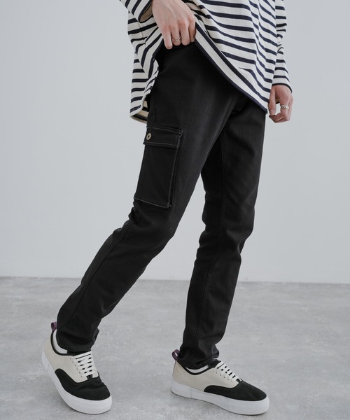 KRIFF MAYER（クリフメイヤー）の「KRIFF MAYER クリフメイヤー ストレッチスリムカーゴパンツ（カーゴパンツ・メンズ・ブラック/カーキ/ダークネイビー/サンドベージュ・S/M/L/XL）」の2枚目の写真