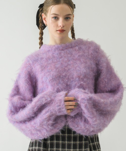 idem（イデム）の「back ribbon mohair knit/バックリボンモヘアニット（ニット/セーター・レディース・パープル/アイボリー・FREE）」の5枚目の写真