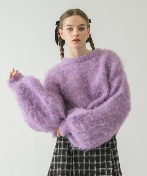 idem（イデム）の「back ribbon mohair knit/バックリボンモヘアニット（ニット/セーター・レディース・パープル/アイボリー・FREE）」の14枚目の写真