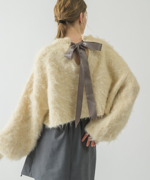 idem（イデム）の「back ribbon mohair knit/バックリボンモヘアニット（ニット/セーター・レディース・パープル/アイボリー・FREE）」の4枚目の写真