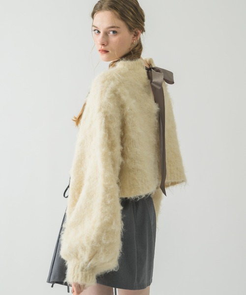 idem（イデム）の「back ribbon mohair knit/バックリボンモヘアニット（ニット/セーター・レディース・パープル/アイボリー・FREE）」の9枚目の写真