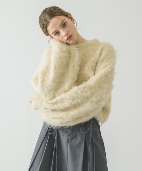 idem（イデム）の「back ribbon mohair knit/バックリボンモヘアニット（ニット/セーター・レディース・パープル/アイボリー・FREE）」の10枚目の写真