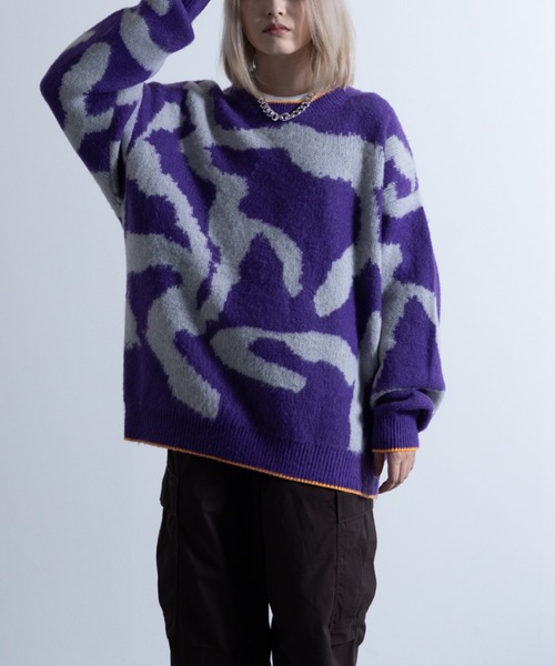 NYLAUS(ナイラス)の「Mohair Like Whole Pattern Loose Knit Sweater / モヘアライク 総柄 ルーズ ニットセーター(ニット/セーター・メンズ・ブラック系/グレー系/パープル系・M/L)」の3枚目の写真