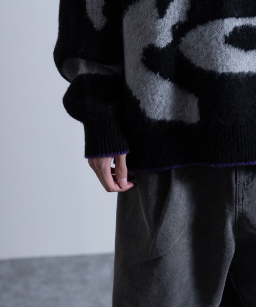 NYLAUS(ナイラス)の「Mohair Like Whole Pattern Loose Knit Sweater / モヘアライク 総柄 ルーズ ニットセーター(ニット/セーター・メンズ・ブラック系/グレー系/パープル系・M/L)」の7枚目の写真