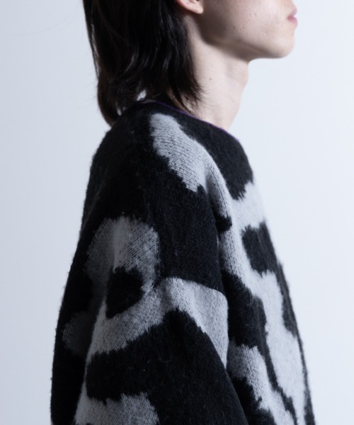 NYLAUS(ナイラス)の「Mohair Like Whole Pattern Loose Knit Sweater / モヘアライク 総柄 ルーズ ニットセーター(ニット/セーター・メンズ・ブラック系/グレー系/パープル系・M/L)」の4枚目の写真