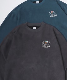 Oversize Faux Suede Beard Man Embroidery Sweat/オーバーサイズ フェイクスウェード ヒゲオジ ワンポイント刺繍 スウェット トレーナー レディース メンズ