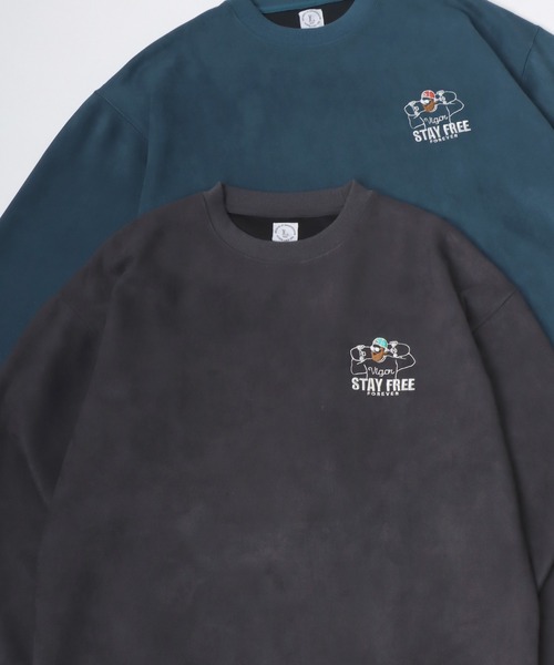Lazar（ラザル）の「Oversize Faux Suede Beard Man Embroidery Sweat/オーバーサイズ フェイクスウェード ヒゲオジ ワンポイント刺繍 スウェット トレーナー レディース メンズ（スウェット・メンズ・アイボリー/グレー系その他/チャコール/ダークグリーン/ブラウン/ホワイト系その他・M/L）」の4枚目の写真