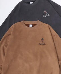 Oversize Faux Suede Beard Man Embroidery Sweat/オーバーサイズ フェイクスウェード ヒゲオジ ワンポイント刺繍 スウェット トレーナー レディース メンズ