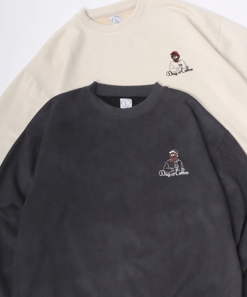 Lazar（ラザル）の「Oversize Faux Suede Beard Man Embroidery Sweat/オーバーサイズ フェイクスウェード ヒゲオジ ワンポイント刺繍 スウェット トレーナー レディース メンズ（スウェット・メンズ・アイボリー/グレー系その他/チャコール/ダークグリーン/ブラウン/ホワイト系その他・M/L）」の5枚目の写真