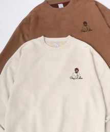 Oversize Faux Suede Beard Man Embroidery Sweat/オーバーサイズ フェイクスウェード ヒゲオジ ワンポイント刺繍 スウェット トレーナー レディース メンズ